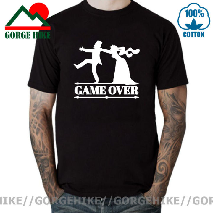 Game Over Tees Men Bride Tops Groom Bachelor Clothing Funny Bachelorette Party T Shirt Marriage Gray Tshirt Husband Wife T-shirt