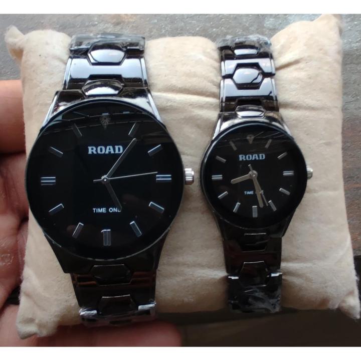 Road Couple Watch in Black Color