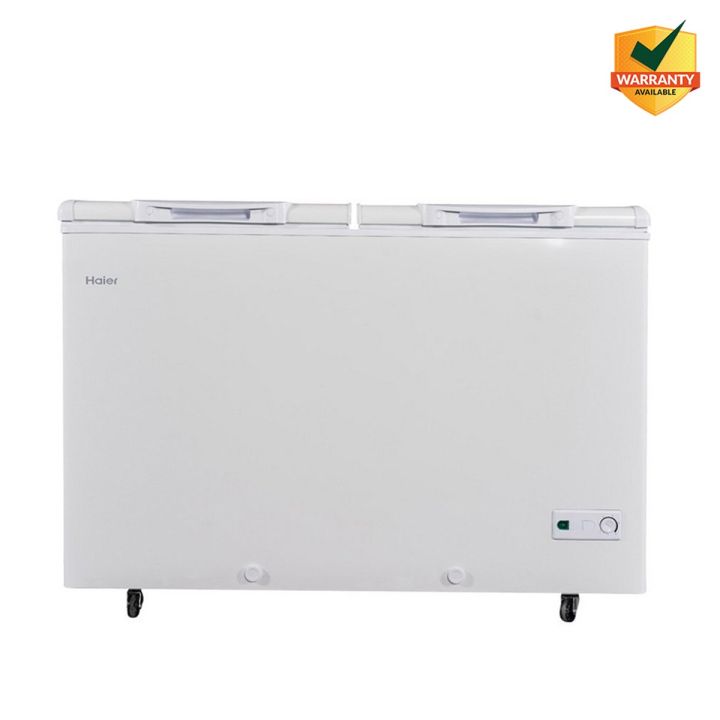 Haier 14 Cu Ft / Turbo Cool / Twin Door / HDF-385H ( 100 Hour Cooling Retention / 30% Fast Freezing / Wide Voltage / -28 C Cooling Depth / Twin Cabinet ) White Colour Deep Freezer / 10 Years Warranty