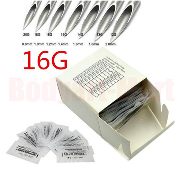 100PCS 16G Body Piercing Needles Sterilized Steel Piercing Needles 1.2mm Piercing Needles Supply PNC-16G# Free Shipping