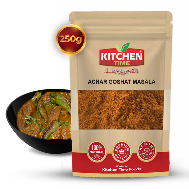 Achaar Gosht Masala - Achaar Gosht Spices - Achaar Gosht Recipe Mix Masala - Cooking masala - Achaar Gosht Packet - Pure Ingredients - Recipe Mix - Achaar Gosht Masala 250g Pack By Kitchen Time Foods