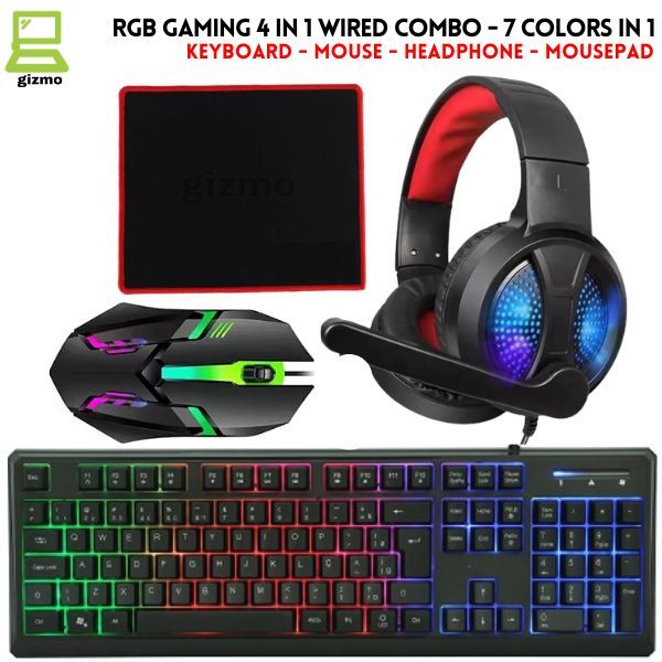 RGB Gaming Keyboard & Mouse & Headphone & Mousepad 4 in 1 Wired Combo