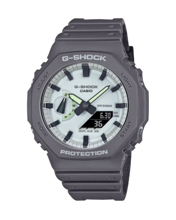Casio G Shock GA 2100 Series Mens Shock Resistance/Carbon Core Guard Structure Round Grey Carbon/Bio-Based Resin Case Analog-Digital World Time, Stop Watch, Timer, Alarm, LED Light, Calendar, Multi-Function Grey Bio-Based Resin Strap Watch-GA-2100HD-8ADR