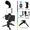 Vloging Video Making AY49 for Smartphone and Camera Vlogging Video Making Kit RGB Studio Kits Video Recording Photography Suit with Microphone LED Fill Light Mini Tripod Kit With Remote. 
