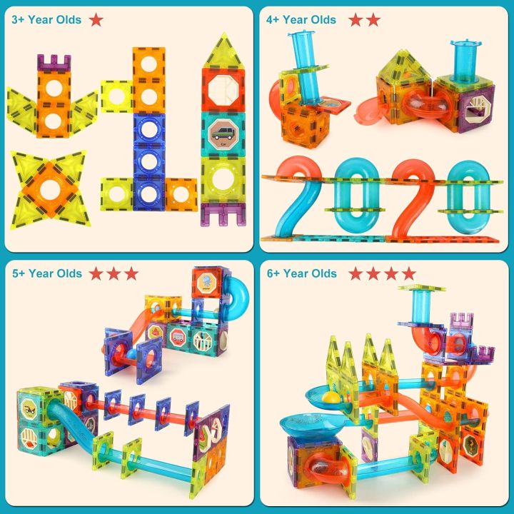 75 PCS Magnetic Tiles Building Blocks Set 3D Magnetic Toys with Lights for Kids, Colorful Magnetic Marble Run Balls Educational Toys for Children 3 Years Up, STEM Birthday Gifts