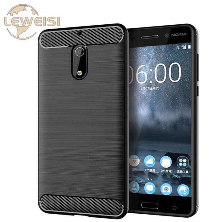 Leweisi Carbon Fiber Bumper Phone Case For Nokia 6 Back Cover Coque Shockproof Protective