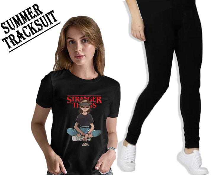 Stranger Things Stylish Summer Printed Tracksuit For Girls & Womens - Soft and Comfortable Fabric T Shirt & Trouser Printed Tracksuit