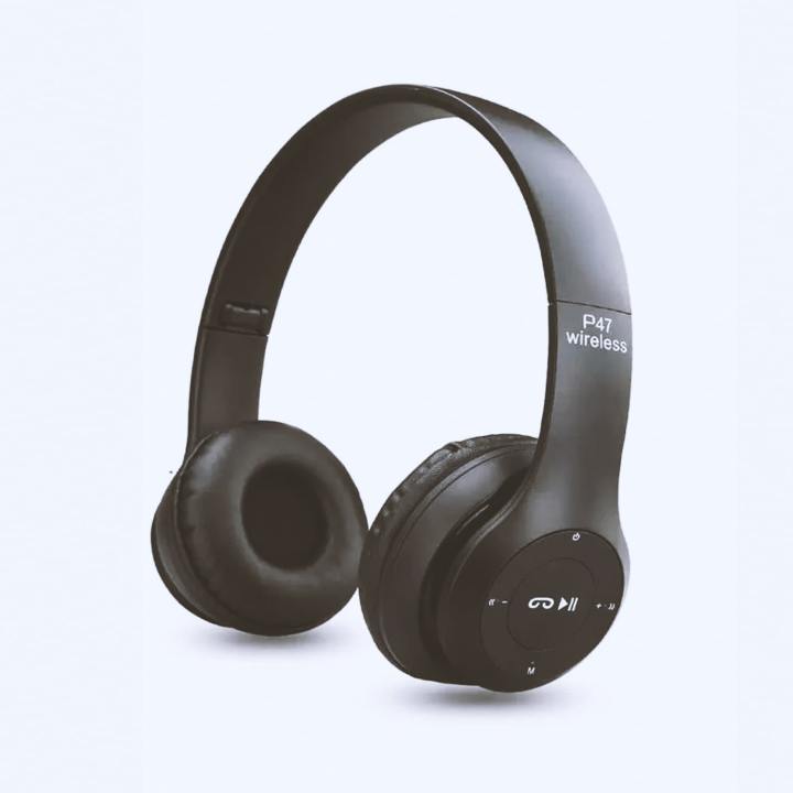 Headphones P47 Pro Wireless 5.0+EDR – Foldable with Bass Boost (Black)/best quality head phone for bluetooth connected with your Mobiles, laptops and all devices