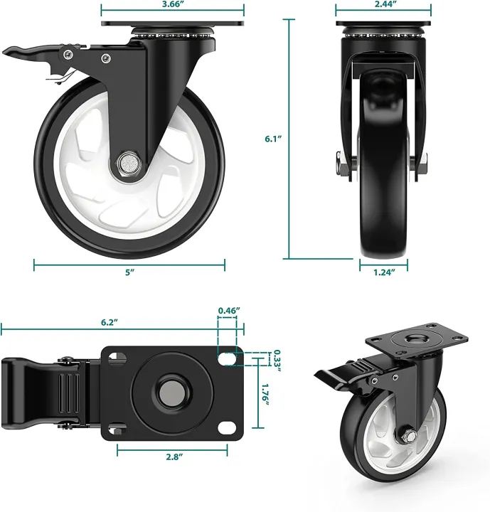 5%20inch%20Swivel%20Caster%20Wheels,Rubber%20Base%20with%20Safety%20Brake%20&%20Top%20Plate%20&%20Bearing%20Heavy%20Duty,%20Total%20Capacity%201600lbs%20(Pack%20of%204)%20-%20Image%204