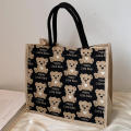 Portable Shopping Bag Fashionable Canvas Handbags Large-capacity Handbag Stylish Tote Bags Cotton Linen Tote Bag Shopping Bag Bear Pattern Tote. 