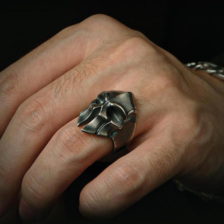 Squid Game BOSS Spartan Mask Skull Vintage Titanium Steel Men Punk Fashion Jewelry Finger Rings Cincin