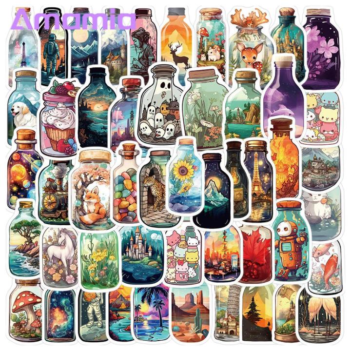 Cartoon Stickers 50pcs Cartoon Glass Bottle Stickers Cute World
