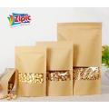 Biodegradable brown kraft paper stand up pouch, stand up paper bags with window and zipper Packaging material, packaging box, packaging bags food container, food Grade. 