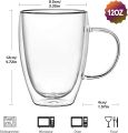 Set of 2 Double Wall Glass Coffee Mugs with Handle,Insulated Coffee Glass,Clear Espresso Cups,Heat-resistant Double-layer Milk Mugs,Egg-shaped Cup,Tea Cups,Set of 2,Dishwasher Microwave Safe (350ml). 