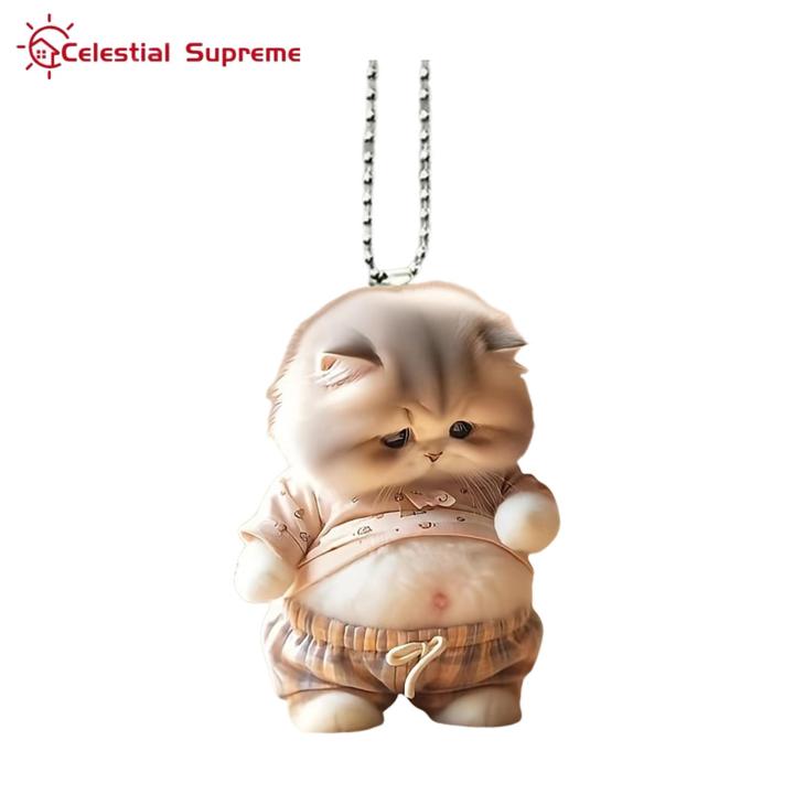 Pot-bellied Cat Decoration Cute Pot-bellied Cat Acrylic Hanging Decoration for Christmas Tree Car Big Belly Kitten Ornament for Home Car Mirror Rearview Mirror Cat Decoration