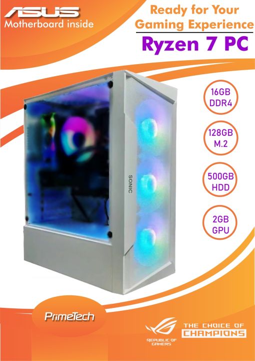 Extreme Ryzen Gaming PC - Ryzen 7 Processor, 16GB DDR4 RAM, 128GB NVMe M2, 500GB HDD, 2GB DDR5 Nvidia Graphics Card, RGB Side Glass Case