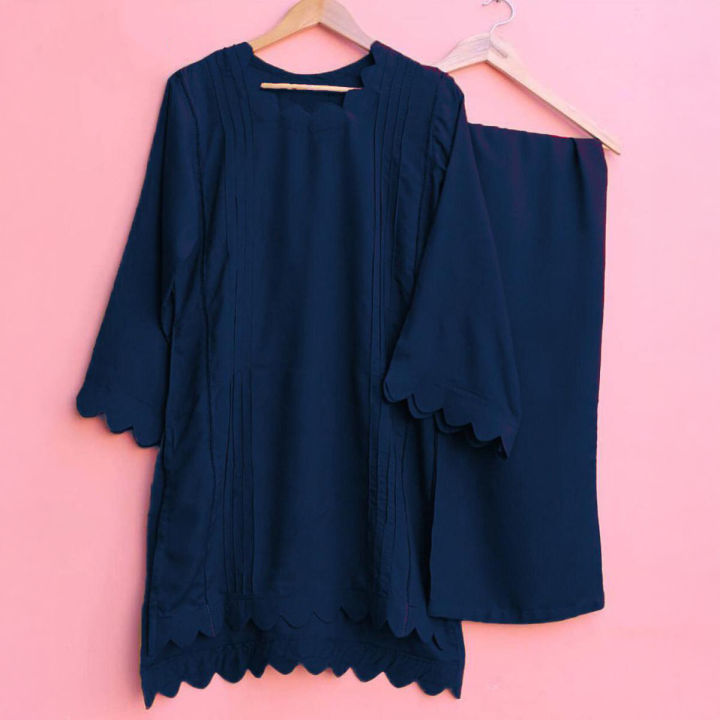 Stitched Cut Work Two-Piece Suit for Women - Casual and Elegant