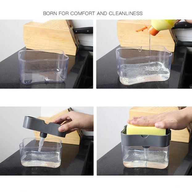 Good%20Quality%20New%20Soap%20Dispenser%20Soap%20Pump%20&%20Sponge%20Caddy%20With%20Sponge%20Dishwashing%20Soap%20Holder%20Sponge%20Rack%2013%20oz.%202-in-1%20Soap%20Dispenser%20Push-Out%20Liquid%20Dispenser%20Kitchen%20Dishwashing%20Brush%20Scouring%20Pad%20Detergent%20Automatic%20Dispenser%20Soap%20Sponge%20Caddy%20-%20Image%202