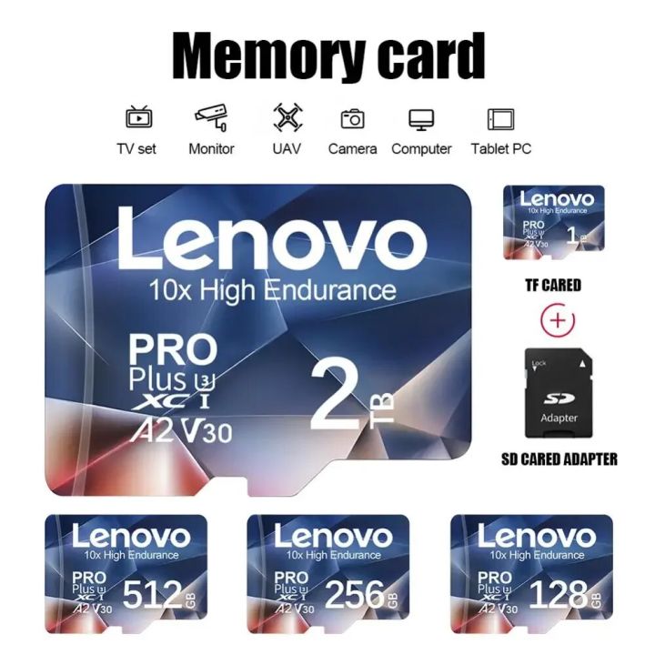 【COD+Ready Stock + FREE Shipping 】Lenovo 2TB SD/TF Flash Memory Card High Speed Class 10 1TB Micro TF/SD Card SSD A2 SD Memory Card Camera/Tablet/Dash Cam