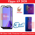 Oppo A9 2020 Full Black 9D5D6D10D11D21D Tempered Glass Screen Protector Full Glue  + Back Camera 9H Gorilla Flexible Protector + Back Jelly Protector Clear Soft Protection Film Transparent Hydrogel Film Protector For Oppo A9 2020. 