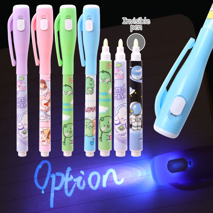 Mysteriously Disappearing Cute Invisible Marker Gel Pen Led UV Lamp Invisible Ballpoint Pen Double Head With Small Light 1Set