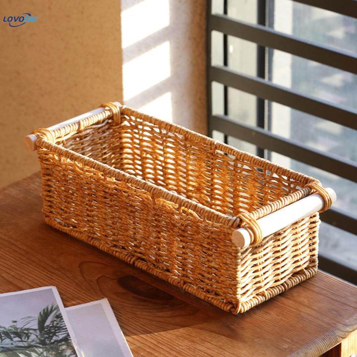Imitation Rattan Storage Basket Woven Baskets for Coffee Table Bathroom Home