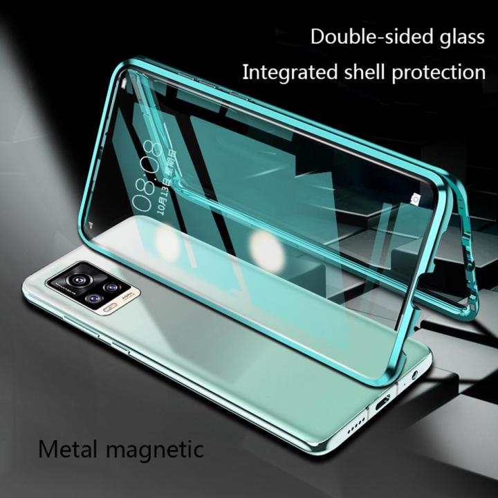 Biruiqu For VIVO V20 Magnetic Absorption Case Metal Frame Shockproof Double Sided Tempered Glass Magnetic Case Cover