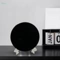 Feng Shui Black Obsidian Scrying Mirror, Black Obsidian Disc with Stand, Round 6cm. 