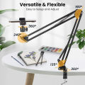 Alogy Overhead Video Stand Adjustable And Foldable Scissor Arm Stand For Mobile With Adjustable Mobile Holder And Table Mounting Clamp For video Shooting Reels Pictures Phone Stand Holder for Overhead Video Filming Livestream Flat Photography Videography. 