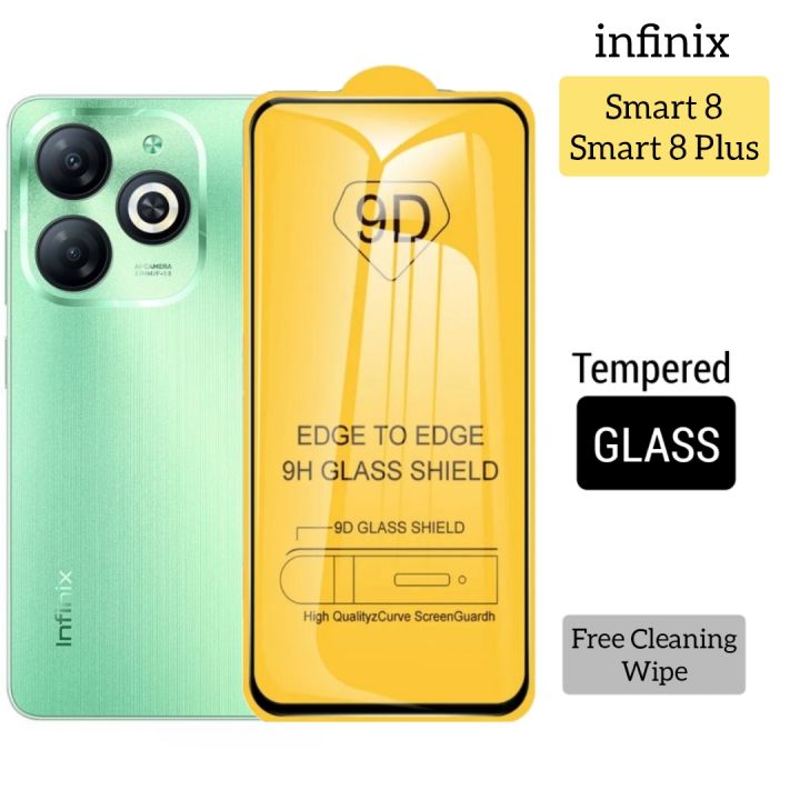infinix Smart 8 / Smart 8 Plus - 100% Original Full coverage Tempered Glass screen Protector- Full Glue- with Cleaning Wipes
