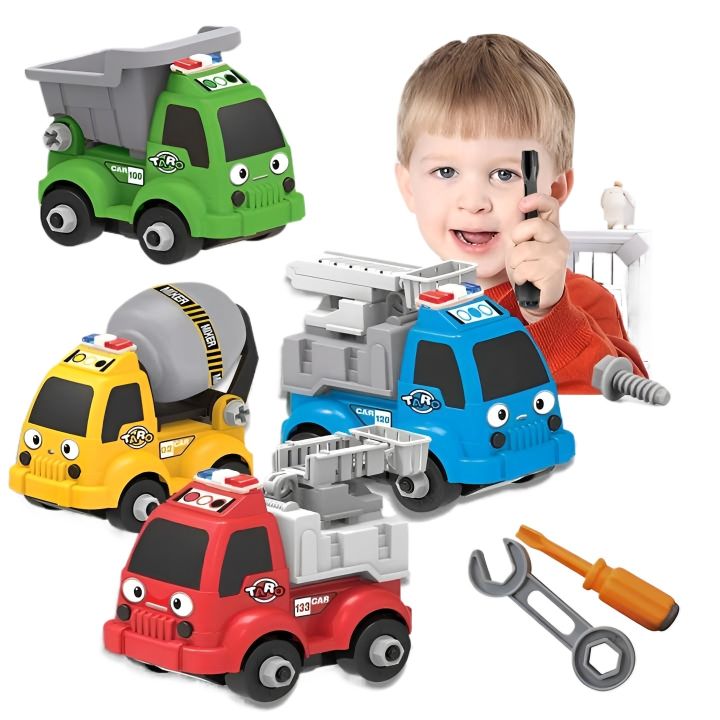 Children Educational City Disassembly Toy Diy Truck Assemble Toy Take Apart Toys Car 4 Cars With Tool