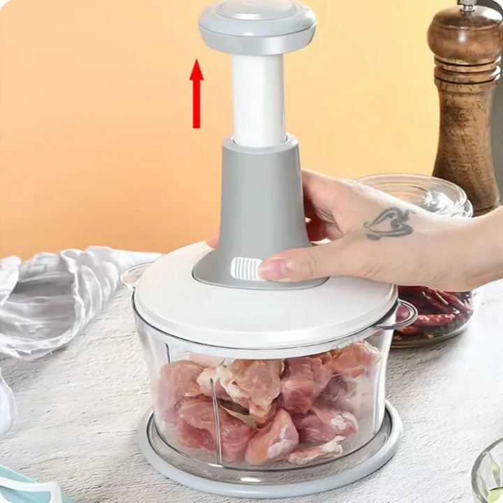 Imported  Pro 1.5L - Premium Manual Hand-Push Food Chopper, Chopper Machine, Handchopper, Multi-function Food Processor, Vegetable Cutter, Mixer, Blender, 3 Sharp Stainless Steel Blades, Chop, Puree Vegetables, Fruits, Nuts, Meat with Ease