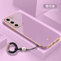 For OPPO A16 Back Cover with Non-Slip Rope Pull Ring Shiny Plating Square Bumper Protective Case Camera Lens Protection Soft Silicone Shockproof Mobile Phone Cases. 