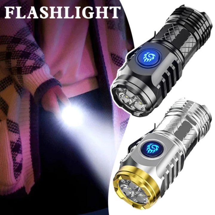 Three-Eyed Monster Mini Flash Super Power Flashlight Rechargeable Portable Outdoor Lighting Long-Range Powerful Flash Lights