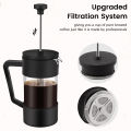 French Press Coffee & Tea Maker 12Oz, Thickened Borosilicate Glass Coffee Press Rust-Free and Dishwasher Safe,Black ， french press. 