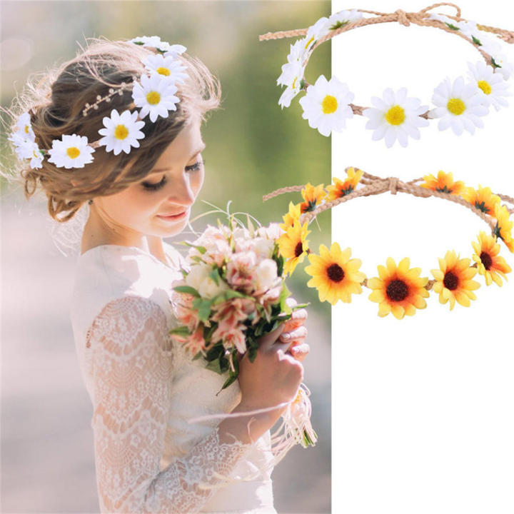 Bohemian Wedding Headpiece Flower Girl Headdress Bridal Wreath Headpiece Sunflower Headband Boho Flower Crown