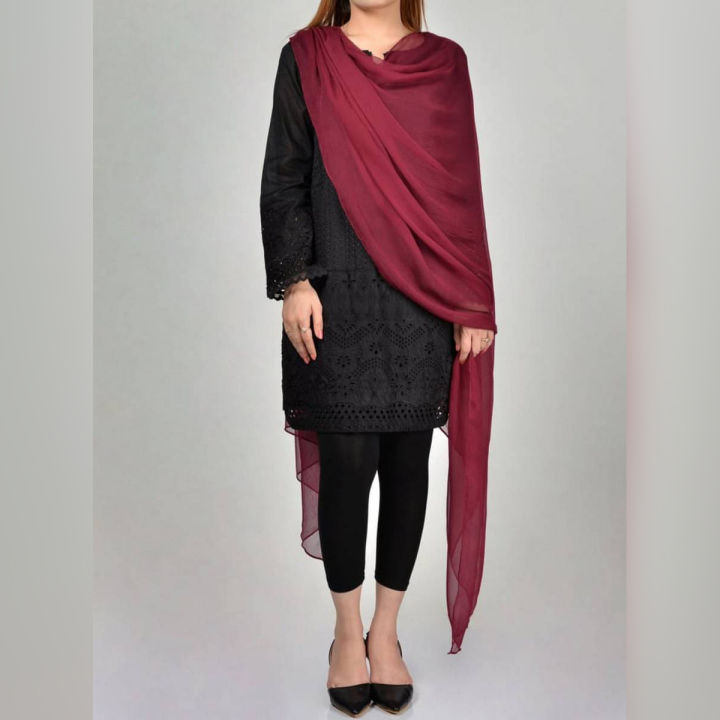 Maroon Overlocked Crinkle Chiffon Dupatta For Girls Ladies-All Colors Available