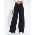 Women Black Wide Leg High Waist Denim Jeans | High Waisted Pants For Ladies | Factory Outlet. 