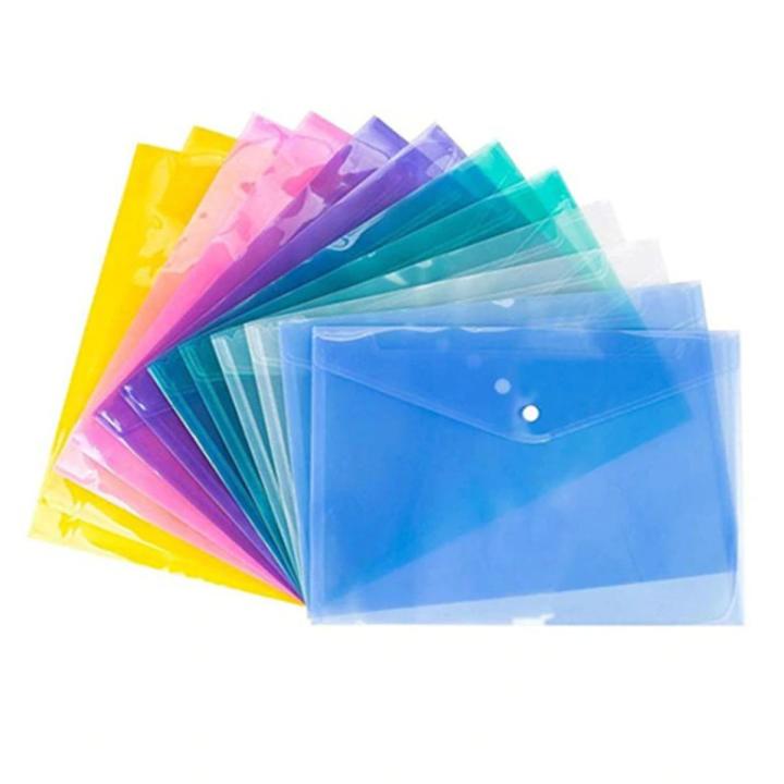 pack of 6 file folder,My Clear Button Bag 9C Plastic Transparent Foolscap - Legal Paper Size File Folders for School and Office Assorted Colors[pack of6]