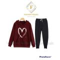 Maroon Sketch Printed Winter Tracksuit Hoodie & Trouser Track Suit For Women. 
