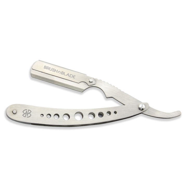 8in Razor Lock BrushnBlade Silver Pierced Stainless Steel Cut Throat Razor ...