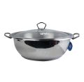 Alpha Stainless Steel Cooking Wok-Encapsulated Double Bottom  Stainless Steel Karahi Pot With Glass Lid (32cm).. 