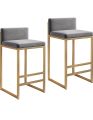 DECOR 38101 Classic Bar Stool / Breakfast Stool / High Stool Barstools Counter Height, Modern Bar Stool Kitchen Breakfast Chair with Grey Cushion and Metal Legs - Golden. 
