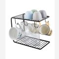 Coffee Cup Plates Iron Rack Creative Plate Drain Shelf Cup Holder Household Mug Storage Kitchen Rack with 6 Hooks Display. 
