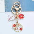 Handmade Rabbit Keychain Decorative Pink Purple Enamel Keychain Blue Korean Fashion Cherry Blossom Keychain for Daily Use. 