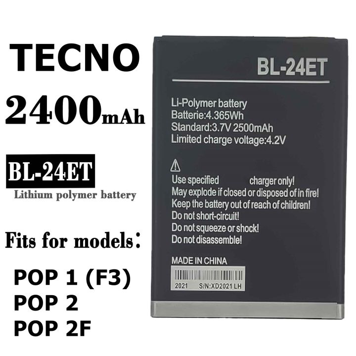 Tecno BL-24ET Battery Replacement for Tecno  Pop 2 , Pop 2F with 2400 mAh Capacity_Black