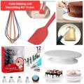 Cake macking and decorting kit 16 Pcs With 1 Rotating Cake Table ,12 Pc Cake Decorating Nozzle With Piping Set, 1 ICING SPATULA ,1 SPATULA 11 inches and egg whisk. 