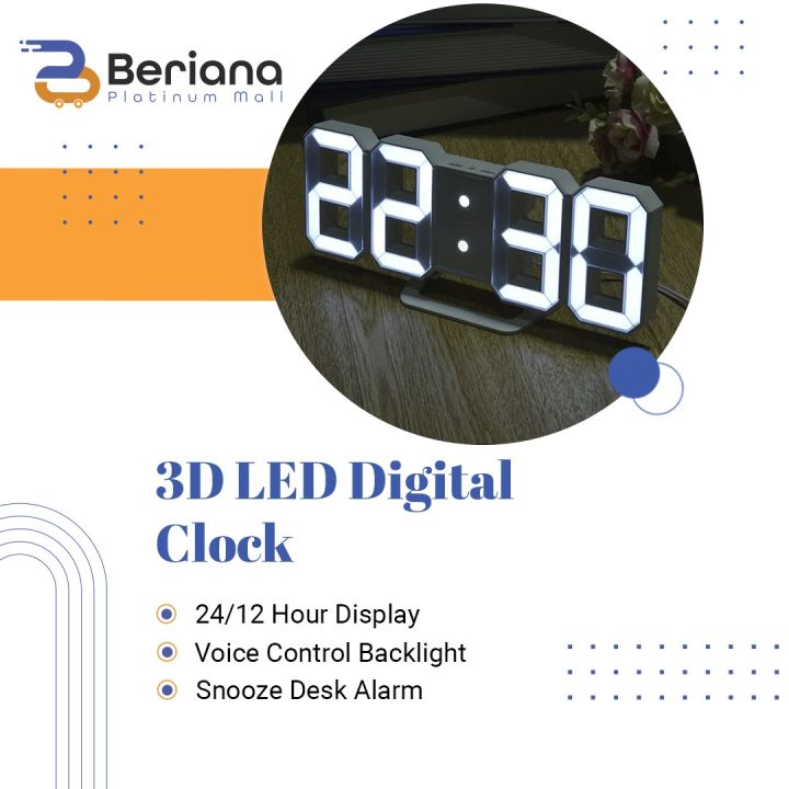 White 3D Led Digital Clock Snooze Bedroom Desk Alarm Clocks 24/12 Hour