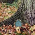 Garden Tree Decoration Adorable Delicate Wooden Door Sculpture. 