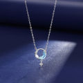 Korean Style Simple Fashion Moon Chokers Necklace Blue Stone Pendant Necklaces. 